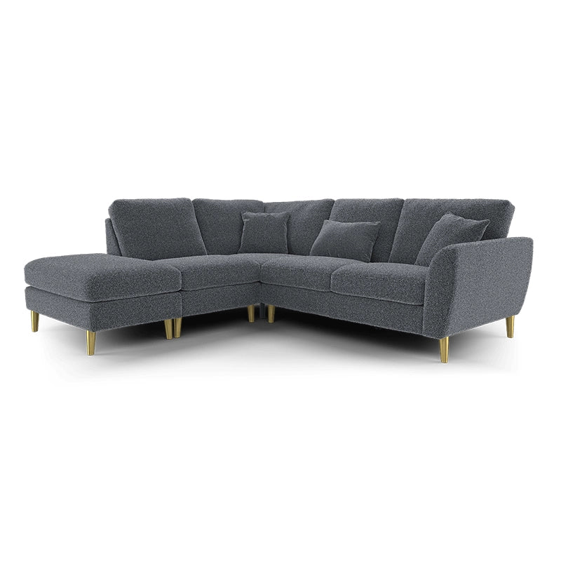 Charcoal blue corner sofa set featuring stylish sofa design and flared arms