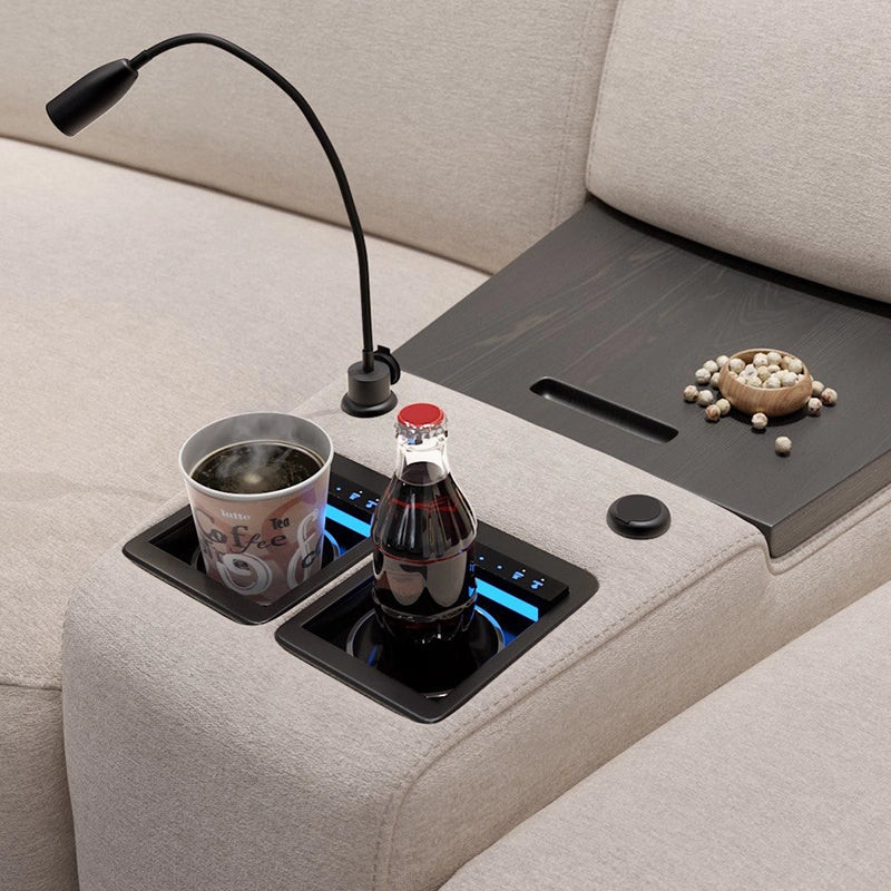 Overhead tray and USB armrest controls pic, home cinema recliner sofa + home theater chairs