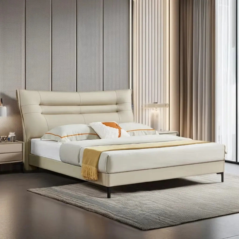 Slender metal legs, new bed design & bed and cot in soft beige