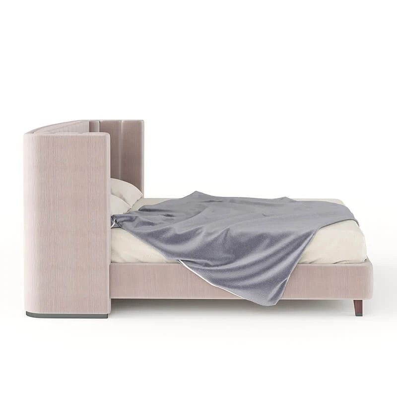 Upholstered low-profile bed frame with new bed design and master bedroom bed design