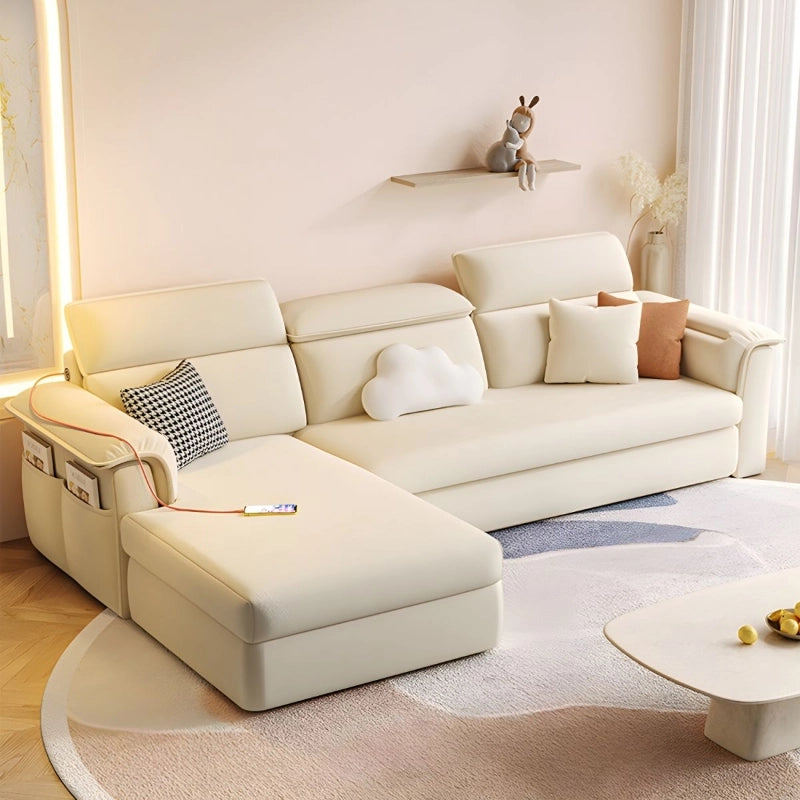 High-back with adjustable headrest, sofa bed design, sofa cum bed design, cream colour