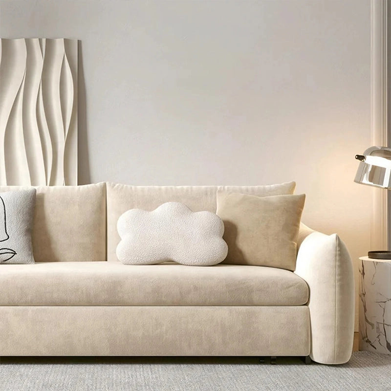 Modern couch bed with face-art cushion, sofa bed couch, sofa sleeper, velvet upholstery