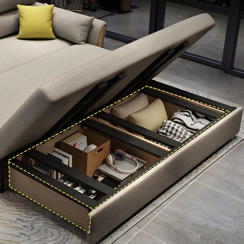 Taupe fabric couch pic showing convertible sofa bed & sofa bed couch features