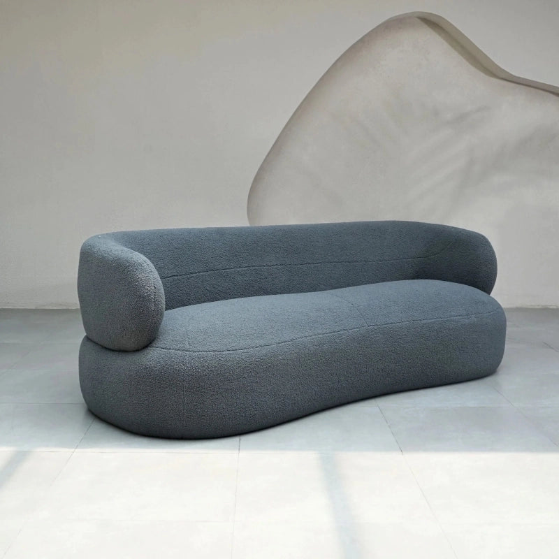 Rounded backrest sofa in blue with living room sofa set and design of sofa themes