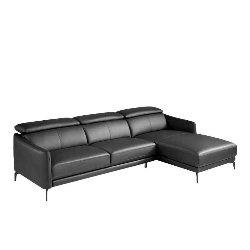 Elevated matte black legs of couch, luxury furniture store bangalore, leather couch