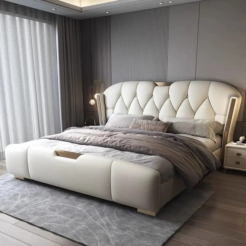 Side winged headboard modern bed design and new bed design with low platform frame