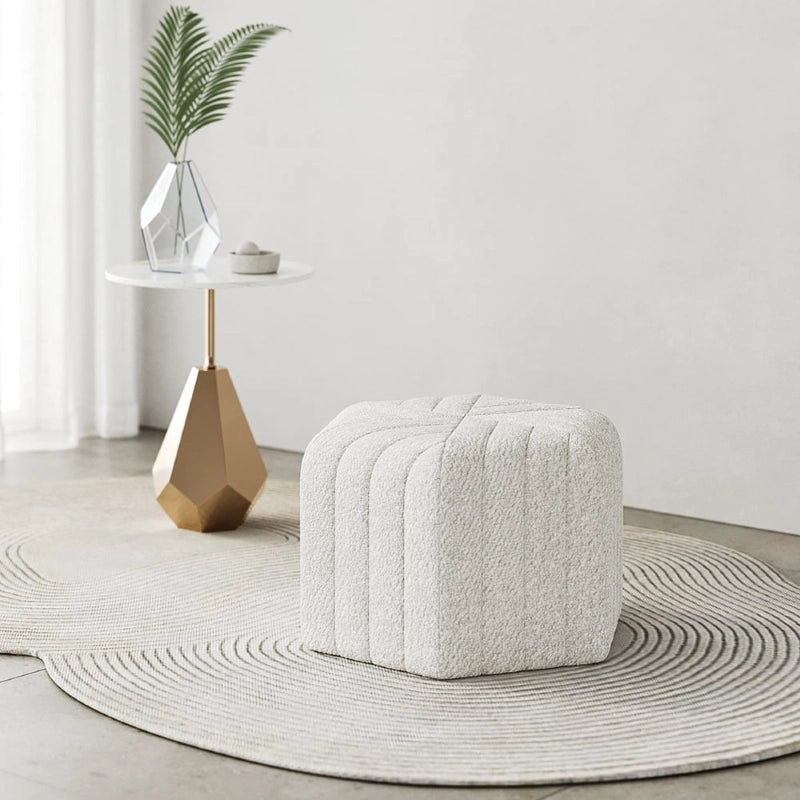 white pouffe photo showing pouf seat and fabric ottoman features