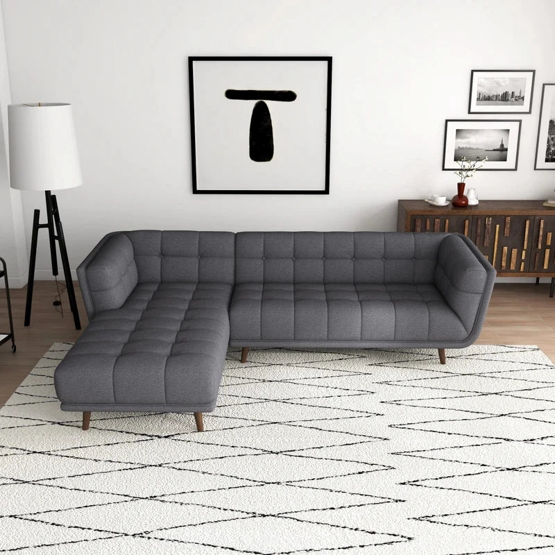 Button-tufted lounge sofa with modern sofa design and solid wood base