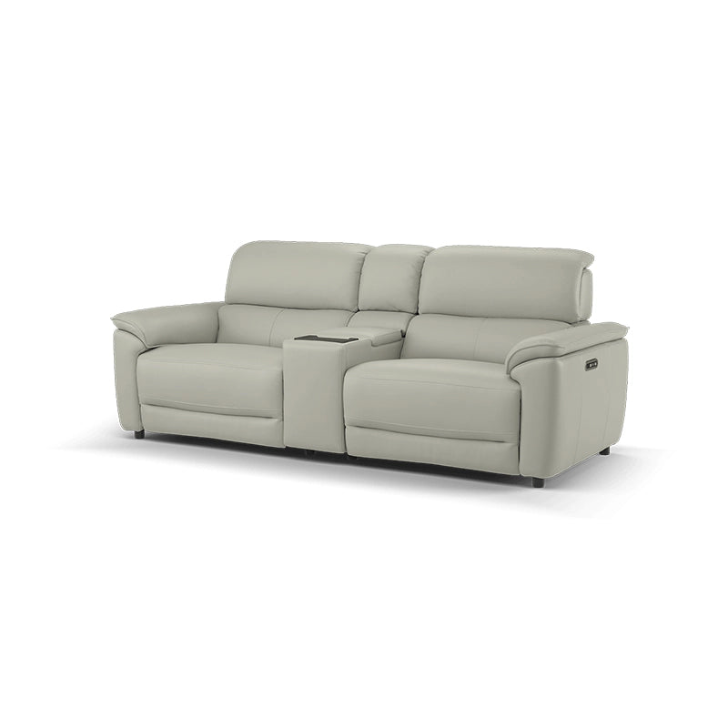 Double-seater recliner couch in ivory tone, sofa and recliner set, matte black legs - 2+console