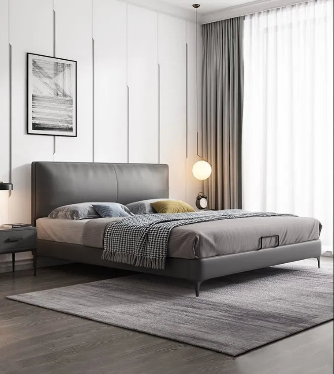 Minimalist vertical stitched headboard, modern style bed design + cot design, white variant