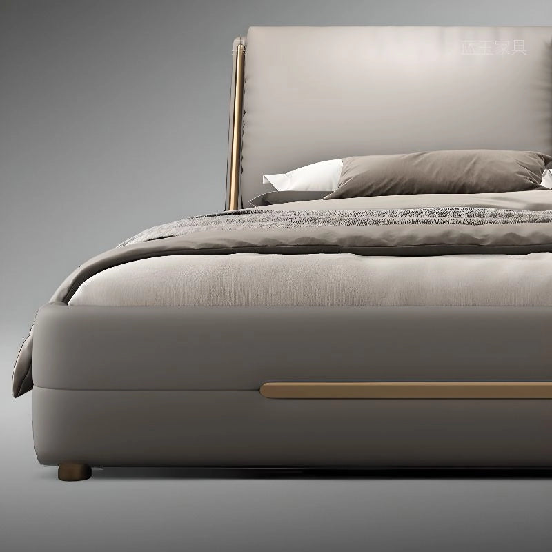 Footboard gold accent detail, Custom Tailored to Order, new bed design, light grey