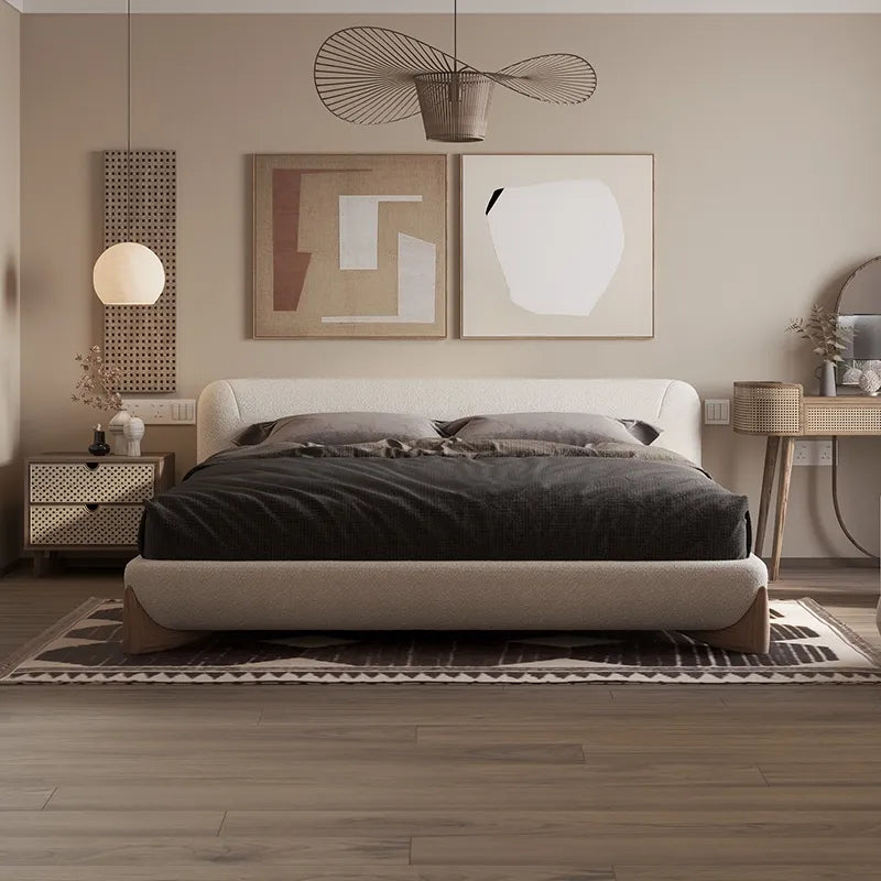 Full picture showing bed frame + modern style bed design – low-floor look, slats