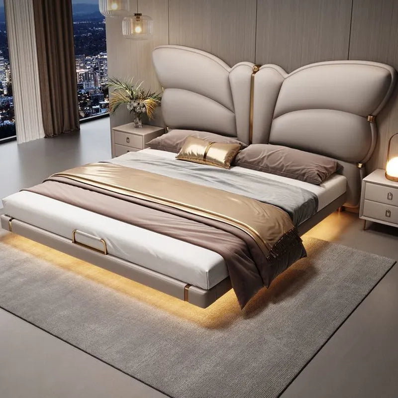 Ambient-lit sculptural headboard profile — cot design and modern style bed design
