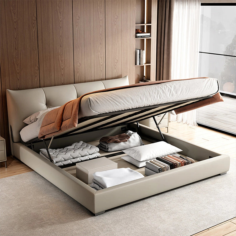 Padded ergonomic headboard tilt – modern style bed design, bed online, beige upholstery