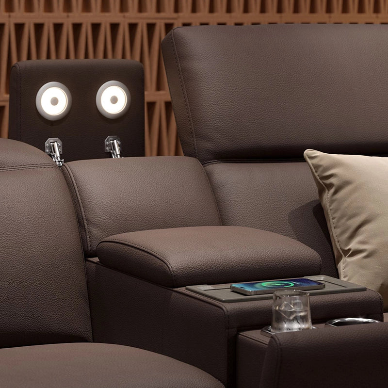 Cup holders with ambient glow – home entertainment couch, home theater recliner – tan tone