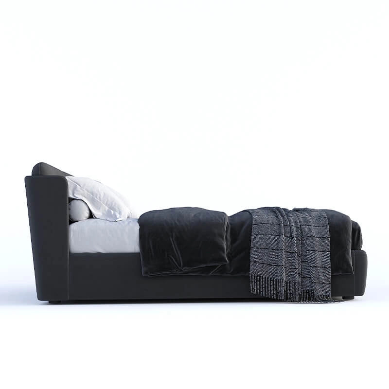 Upholstered footboard with bed and cot styling and modern bed design cues