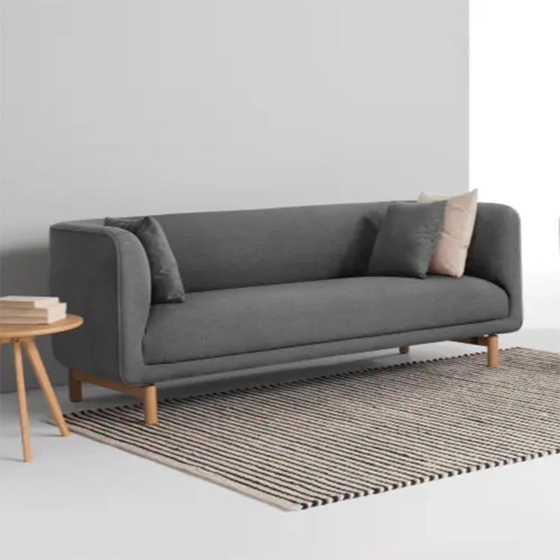Wooden legs mid-century style + design sofa design + grey + couch + woven fabric