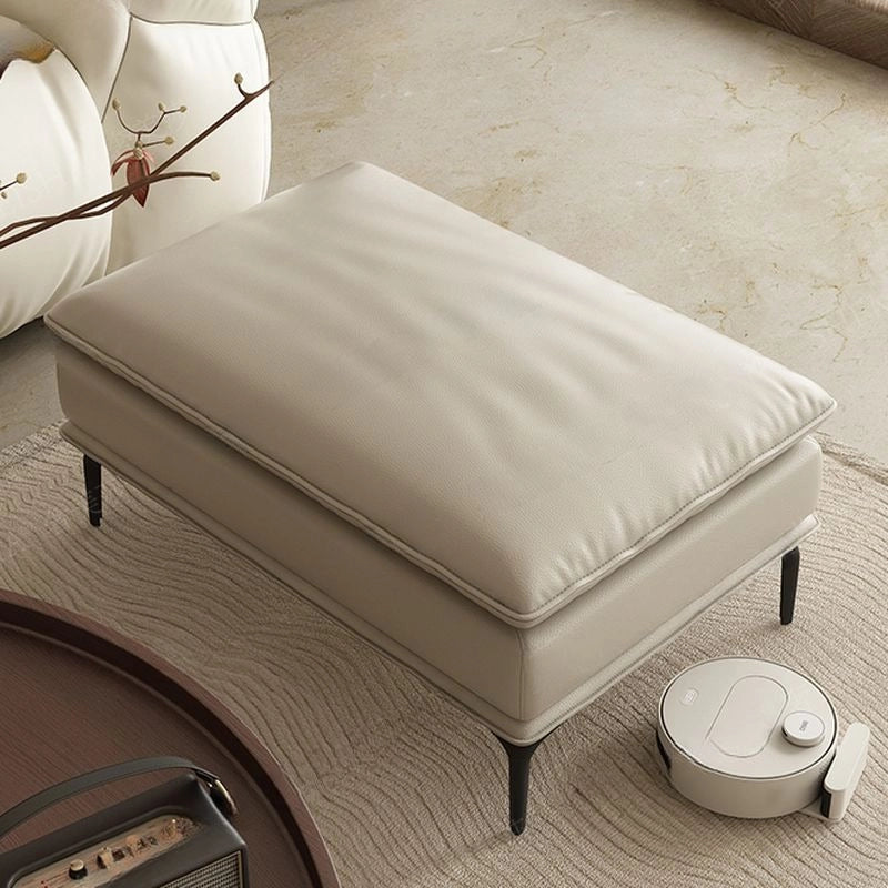 Cream beige rectangular design photo, footstool and ottoman seating on black legs