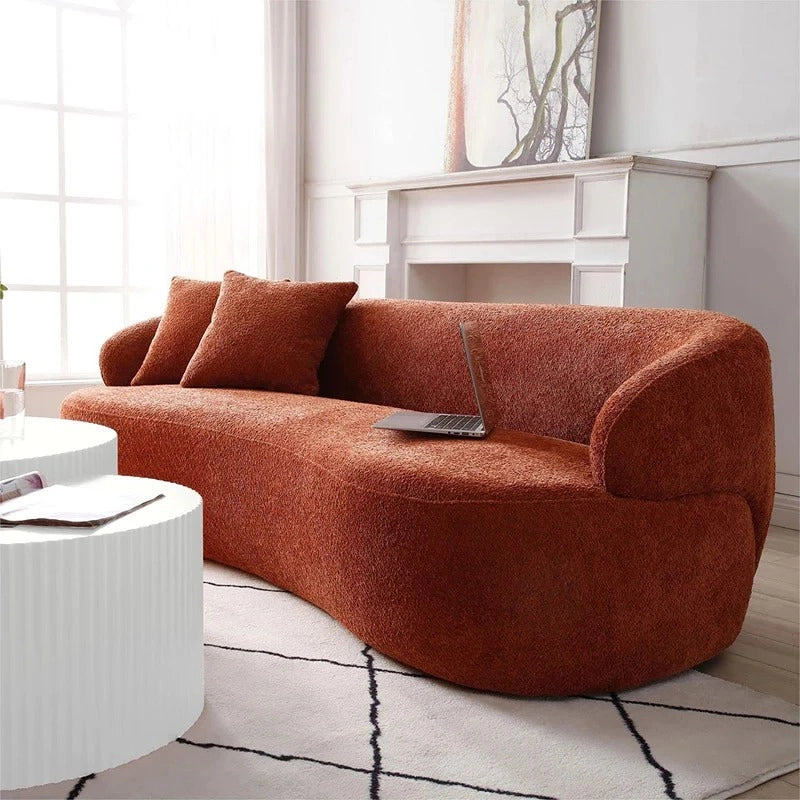 Front view of textured settee with square cushions, designable sofa set, fabric sofa