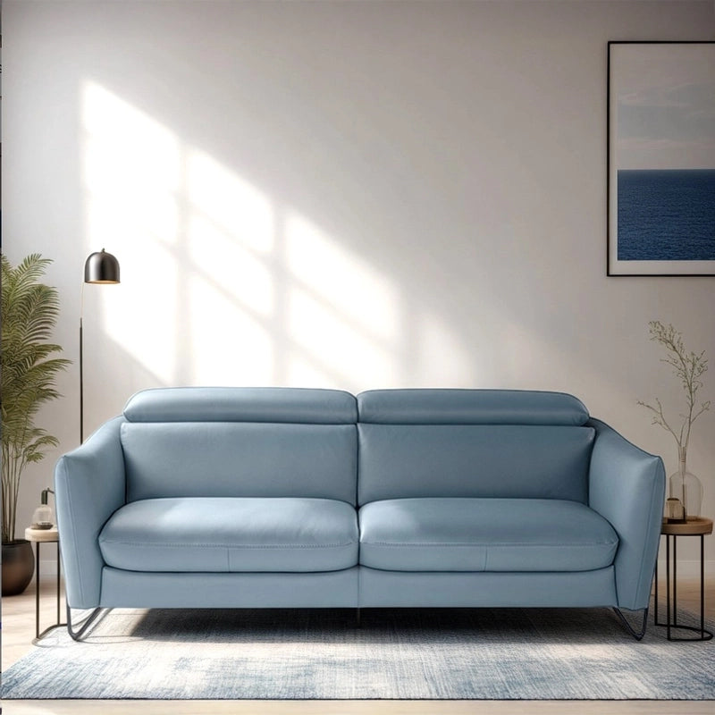 Adjustable headrest closeup with minimal stitching, design sofa set, living room sofa set