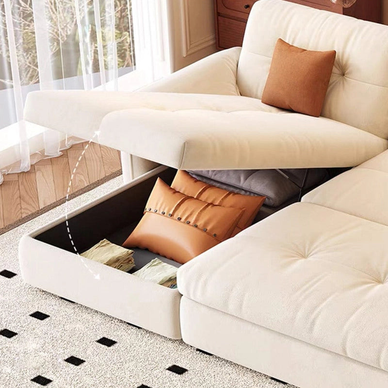 Storage under chaise with vertical tufted backrest – convertible couch sleeper, sofa cum bed