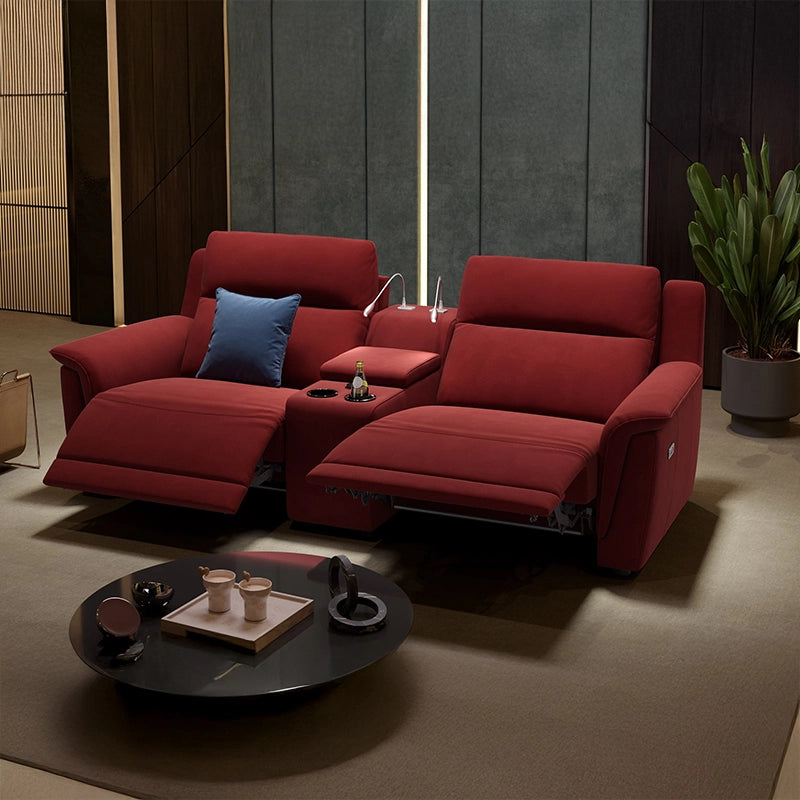 Two-seater theater setup picture, home theater sofa, theater seating couch - red