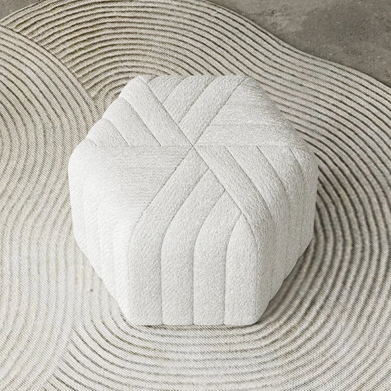 Hexagonal ottoman image with pouf ottoman and footrest in matte white