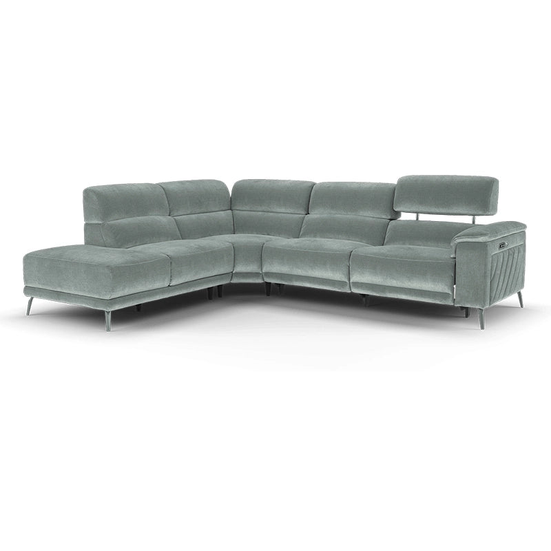 Modular backrest pic with sofa and recliner set + couch with a recliner + sky blue tone - 2+corner+terminal