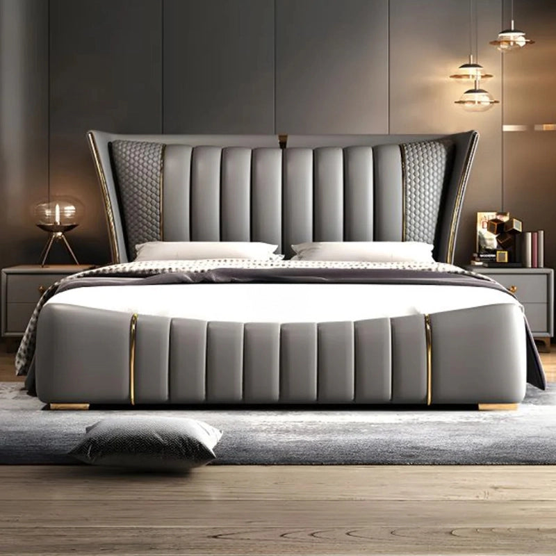 Gold block legs with low profile base, modern bed design, bed for king size