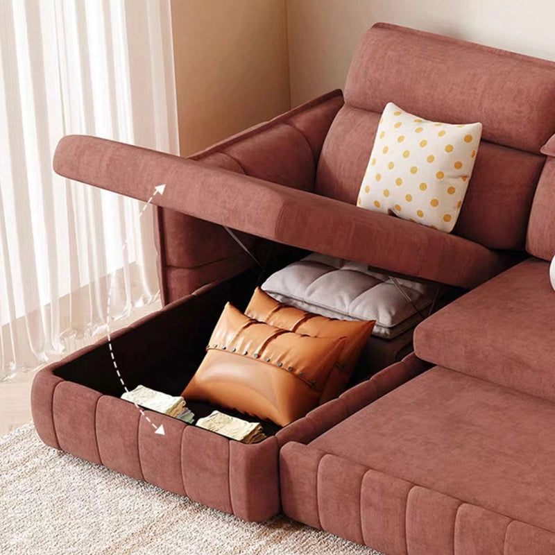 Brown upholstery layout with storage lift open, sofa bed couch, sofa sleeper, engineered wood