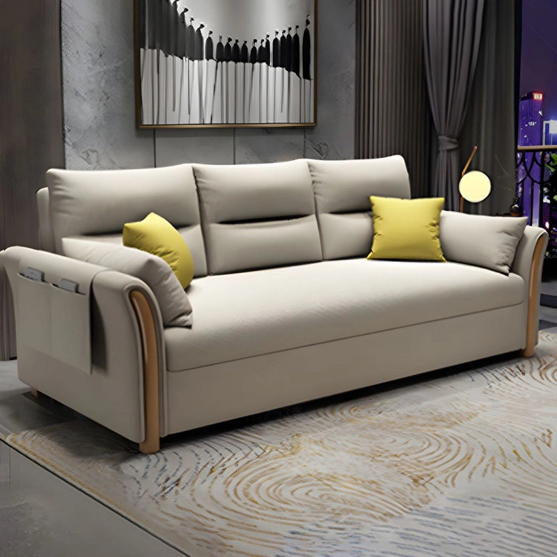 Tufted beige sofa come bed image with under-seat storage & sofa bed couch frame