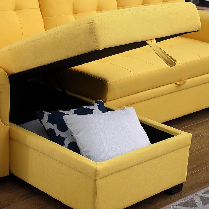 Rounded armrest and square profile – sofa cum bed design, couch sleeper, linen-blend fabric