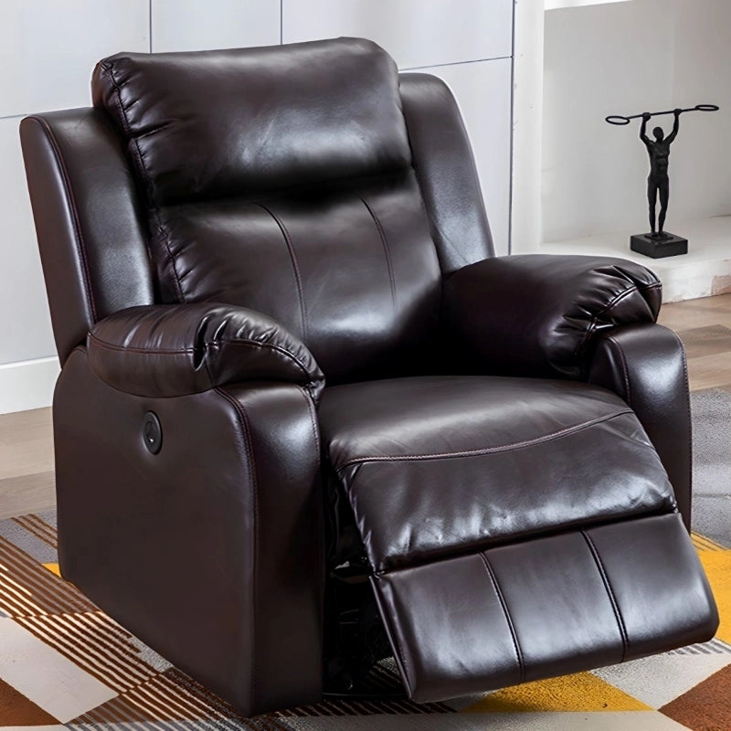 Brown compact recliner – recliner chair + ergonomic lumbar + matte faux finish