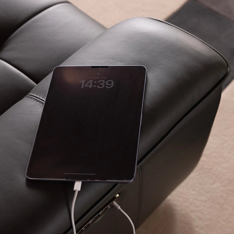 This home theater seating option includes multiple configurations with supportive armrests, quiet motors, and soft LED accents