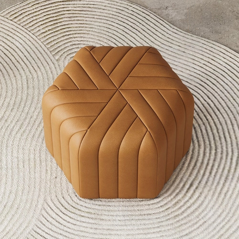 Tan pouffe photo showing pouf seat and fabric ottoman features