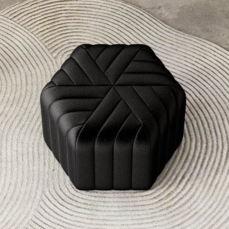 Sculptural ottoman pic with footstool and leather ottoman in black