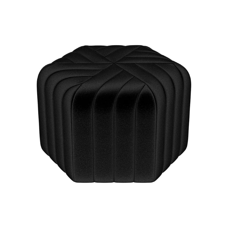 Hexagonal ottoman image with pouf ottoman and footrest in matte velvet black