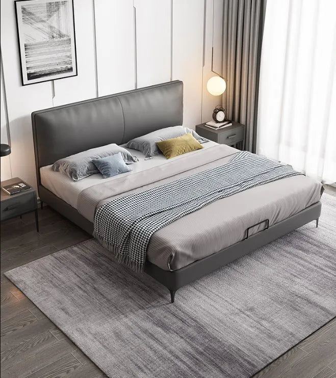 Storage handle detailing on footboard, master bedroom bed design + hydraulic bed, queen frame