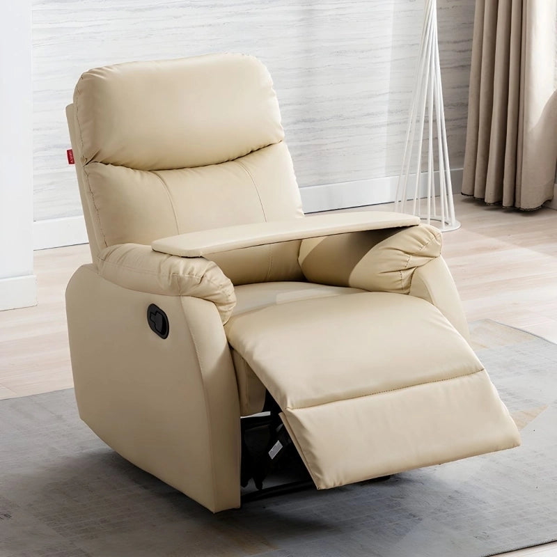 Cream-toned plush chair with full footrest – sofa and recliner, reclining couch – 1 seater, cream