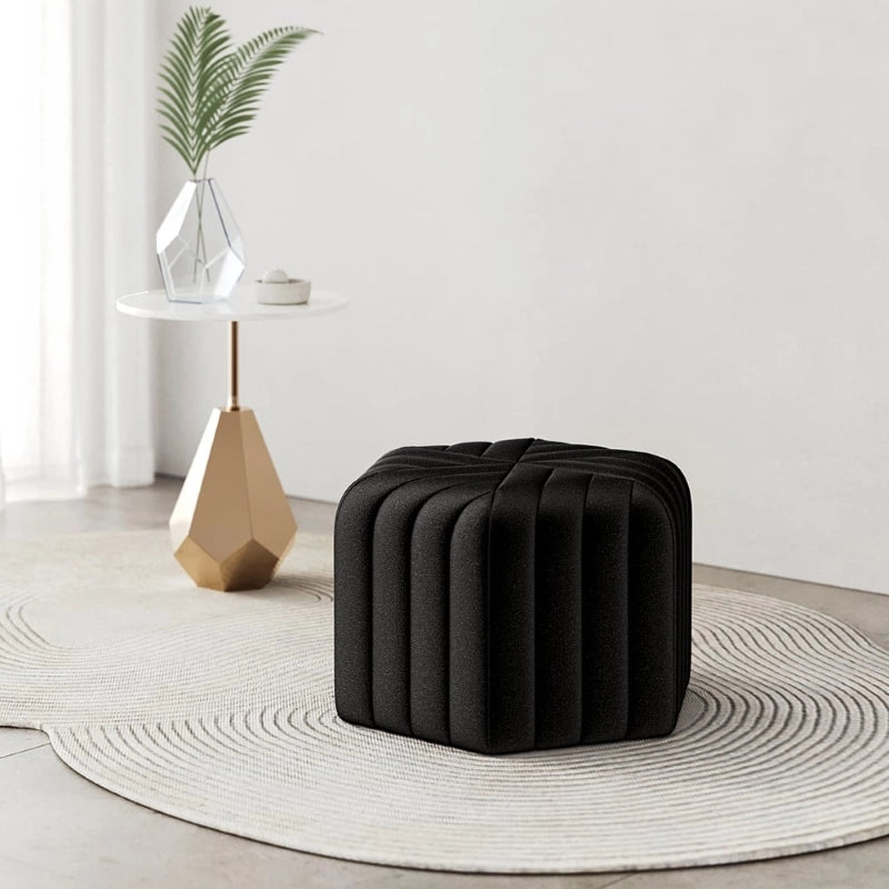 Hexagonal ottoman image with pouf ottoman and footrest in matte velvet black