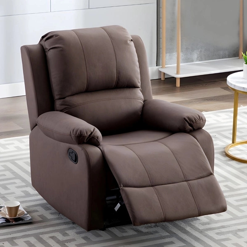 Plush brown manual recliner, Custom Tailored to Order, double-stitch finish, 1 seater faux leathe