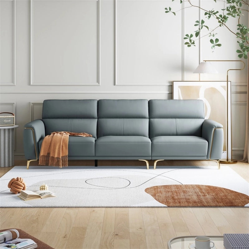 Overstuffed segmented cushions and sleek arm trim – modern sofa design + buy sofa online + 3 seater couch