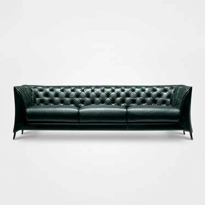 The diamond-tufted back, flared arms, and low-profile frame present a luxury sofa set ideal for both traditional and contemporary interiors.