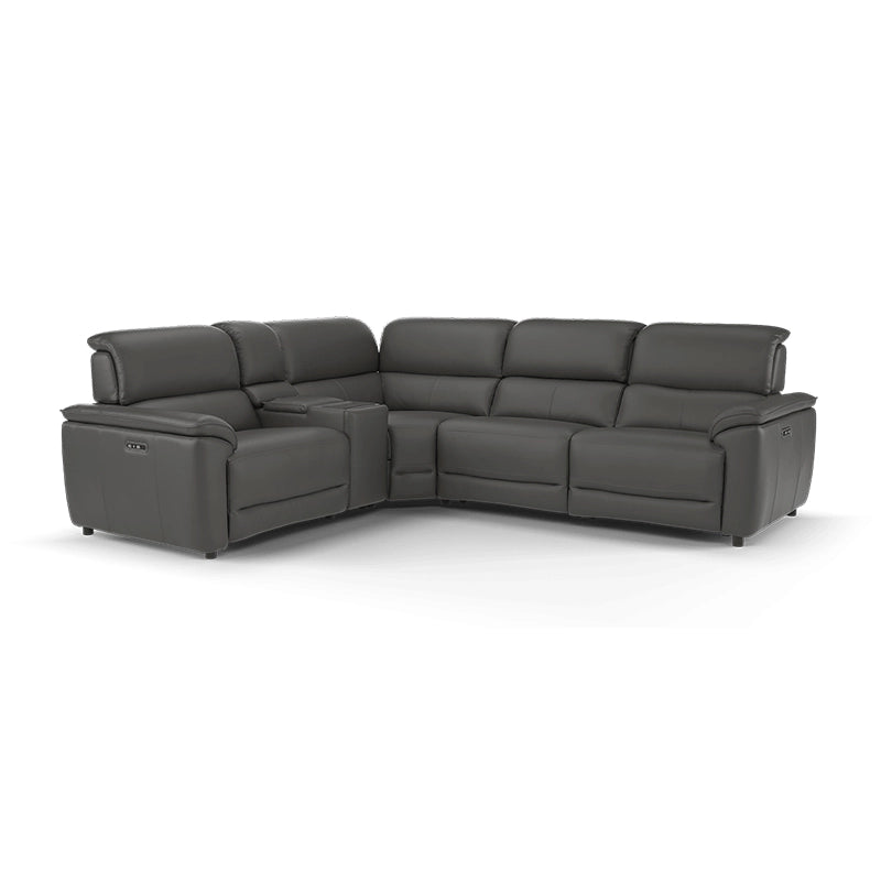 Electric power recliner couch in charcoal grey, couch and recliner set, faux suede finish - 2+corner+console+1