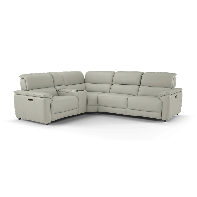  Double-seater recliner couch in ivory tone, sofa and recliner set, matte black legs - 2+corner+console+1