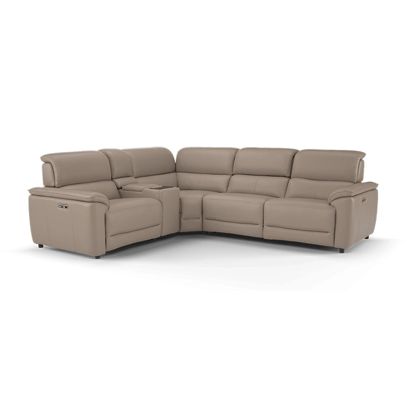 Modular recliner sofa set with cup holders, 2+corner+console+1 seater recliner sofa, soft taupe fabric
