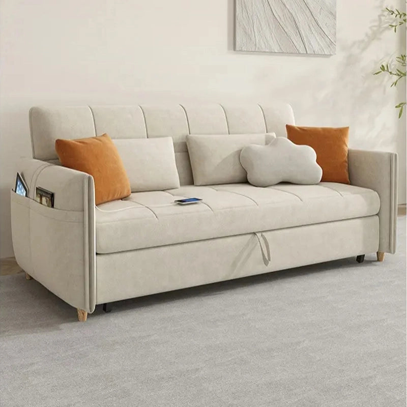 Beige Nova fabric upholstery close-up – sofa bed couch + convertible couch sleeper