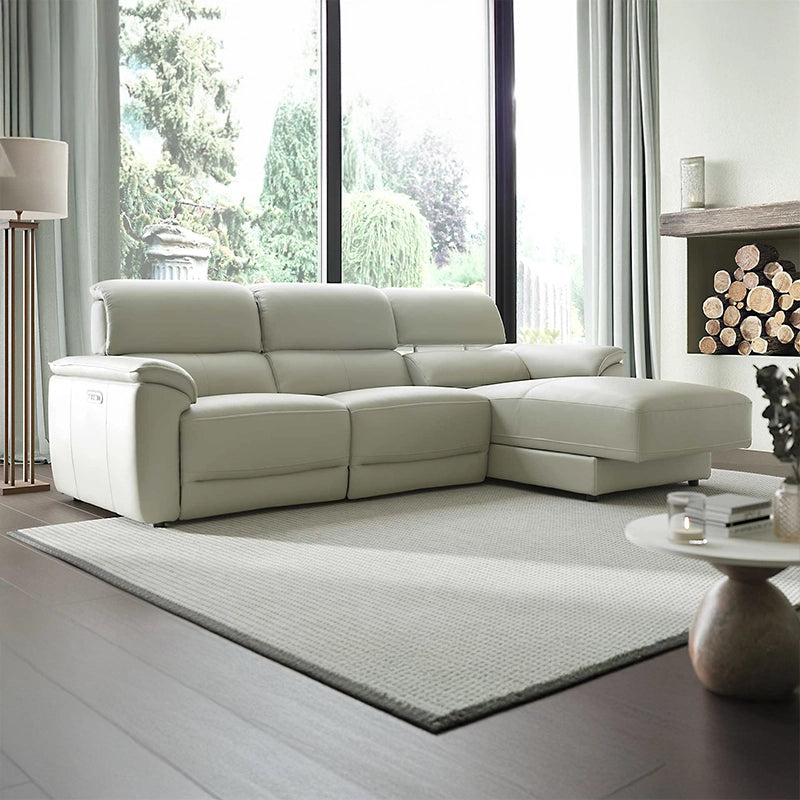 Double-seater recliner couch in ivory tone, sofa and recliner set, matte black legs