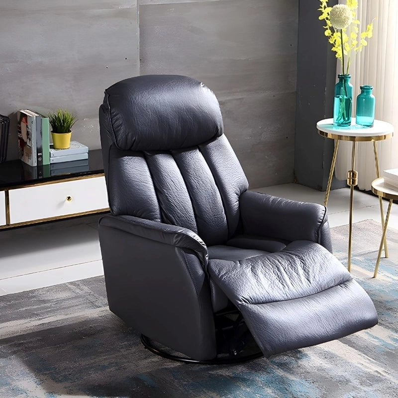 Slate blue leatherette recliner with electric base – chairs and recliners, recliner couch, blue

