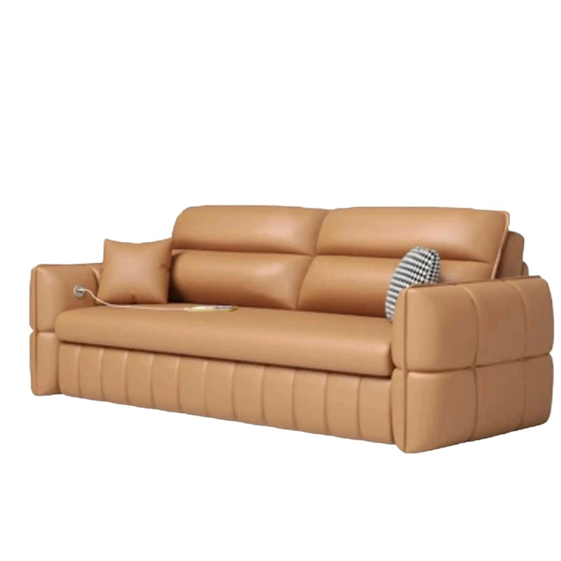 Tan faux leather couch with USB port – sofa bed couch, sofa sleeper, modern pull-out style